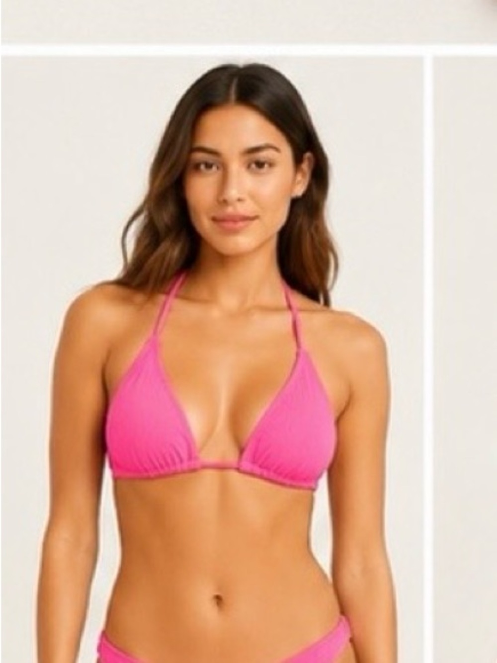 Hollister Ribbed Triangle Bikini Top - Neon Pink- Sz S